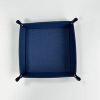 Plateau de rangement de bureau pliable carré en cuir Saffiano microfibre populaire pour clés, portefeuille, pièces de monnaie et accessoires