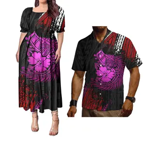 Vêtements manches courtes pour femmes, vêtements pour amoureux des samoans, imprimé Tropical Vintage, assorti à la mode hawaïenne, chemise pour hommes, costume de Couple polynésien