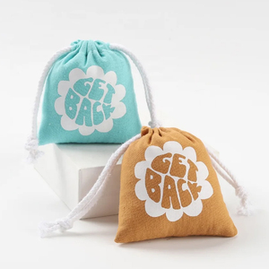 Custom <b>White</b> Logo Printed Mini Gift Cotton Packaging Jewelry <b>Bag</b> Eco Friendly Dust Drawstring Muslin Cotton Pouch <b>Bag</b> - Product Image 1