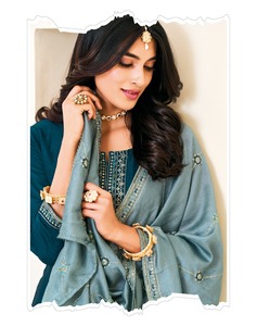 Tela de seda Vichitra de bordado y trabajo hecho a mano para pantalón Kurti de fiesta con estampado de flores Dupatta - Product Image 6