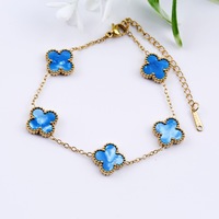 Bracelet en nacre double face trèfle à quatre feuilles pour femme, en acier inoxydable, bijoux de luxe tendance, vente en gros