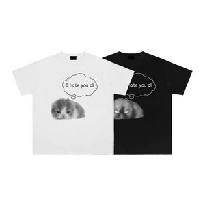 T-shirt per Coppie '<span class=keywords><strong>Ti</strong></span> <span class=keywords><strong>Odio</strong></span>' Originale, Divertente, con Stampa di Gattino Carino, 100% Cotone, Maniche Corte, Vestibilità Ampia, Tessuto Pesante - Product Image 4