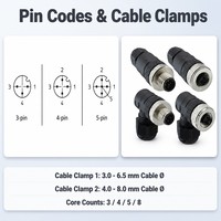 Connecteurs M12 DIN à fixation sur site, codage A, étanches IP67, à contacts dorés, à visser, mâle/femelle, droits/angulaires, 3-8 broches, en stock, expédition immédiate