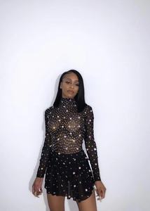 Vestido corto femenino de fiesta con diamantes de imitación transparente, Sexy de fiesta para mujer minivestido, fiesta y espectáculo de baile, Color caramelo brillante - Product Image 4