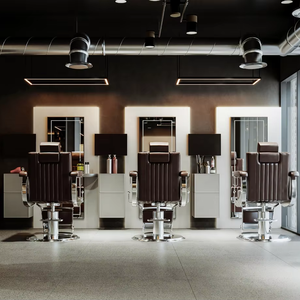 Decoración de barbería de alta calidad personalizada para hombre, estación de barbería de salón con fregadero y espejo LED, conjunto completo de exhibidores de muebles - Product Image 1