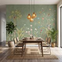 Papier peint brodé à la main, motif tropical palmier, toucan, fleurs de Chinoiserie, arbre, papillon, murale pour villa de vacances, décoration intérieure de salle à manger