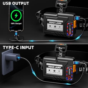 Lampe frontale portable 30W LED rechargeable par USB, 5 modes d'éclairage, étanche, pour la pêche et le camping - Product Image 3