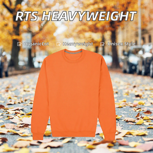 <b>Orange</b> 100% Organic Cotton Fleece Crew Neck Pullover Hoodie Solid Color Autumn Wear - Product Image 2