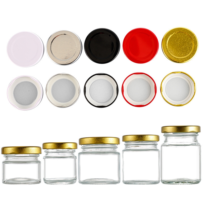 Clear Mini Glass Jar 25ml 35ml 50ml Round Flat Cylinder with Screw Metal Cap for Honey Sample Packing Swallow's Nest Packing