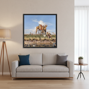 Oriental Camel Caravan Canvas Print: Rustic Desert Landscape Art,<b>BLACK</b> <b>FRAMED</b> CANVAS - Product Image 3