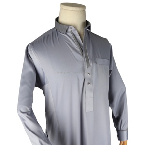 Vestido árabe musulmán con puño de verano Kaftan Jubah Abaya Jalabya étnico <span class=keywords><strong>Alharamain</strong></span> Lelaki Thobe Kandora ropa islámica para hombre - Product Image 5