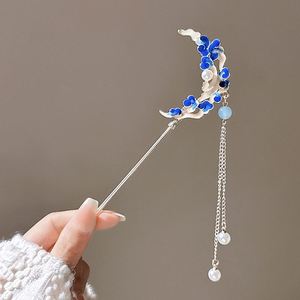 Chinese Ancient Style Romantic <b>Crystal</b> Blue <b>Moon</b> Chopstick Hair Stick for Women Ancient Landscape Thai Blue <b>Moon</b> Tassel Hairpin - Product Image 4