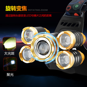 Lampe frontale LED Strong Wolf à 5 têtes, rechargeable, ultra-lumineuse, étanche, pour la pêche, les activités de plein air et la nuit - Product Image 4
