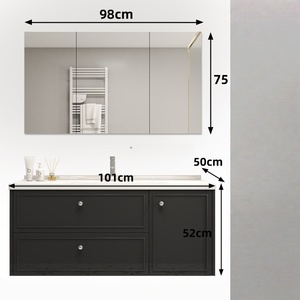 Customizable French <b>oak</b> ceramic integrated basin intelligent mirror wall mounted bathroom cabinet - Product Image 6