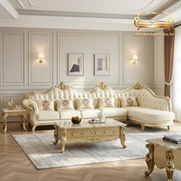 Canapé d'angle en bois massif de style européen, design sculpté, ensemble de salon de luxe léger avec chaise longue, mobilier haut de gamme