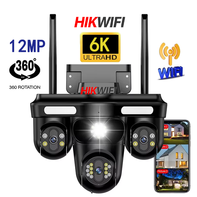 HIKWIFI Triple Lens Screen Outdoor Wifi Camera 360 Degree Rotating Motion Detection Color Night Vision Wifi Security Camera