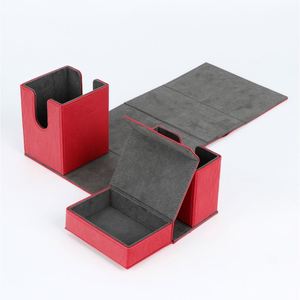 Boîte à cartes en cuir PU rouge, coins carrés, boîte cadeau portable pour le rangement des cartes de jeu - Product Image 3