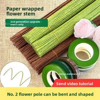 Alambre Floral Envuelto en Papel de 2 mm, Verde y Marrón, Flexible, para Manualidades con Flores Artificiales