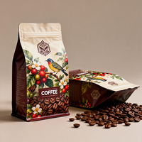 Sacs d'emballage en plastique biodégradable à fond plat, imprimés sur mesure, colorés, 250g, 8oz, 12oz, 1kg, pour café et grains de café