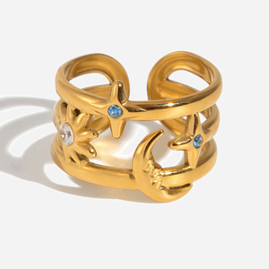 Sun Moon Zircon Stainless Steel <b>Open</b> <b>Ring</b> For Women Gift Jewelry - Product Image 1