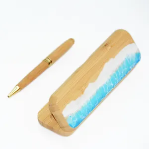 Exquisite Bamboo Ocean Wave Wood Pen Box Perfeitamente Gravado a Laser para Personalização