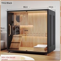 Villa pour chat de luxe de haute qualité, maison extérieure pour animaux de compagnie avec porche, style moderne solide, porte en verre et en bois pour chats
