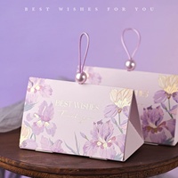 Boîte à dragées Shaher rétro de luxe avec poignée en perles, personnalisable avec logo, imprimé floral triangulaire, pour mariage, bijouterie, boutique