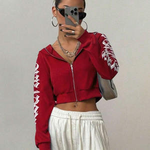 Sweat à capuche personnalisé à fermeture éclair complète, hauts courts pour femmes, sweat à capuche sérigraphié à manches longues, sweat à capuche zippé épais et vierge - Product Image 2