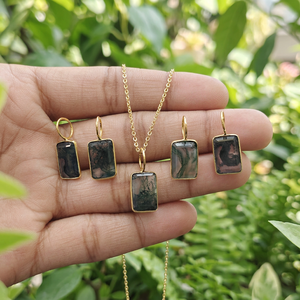 Geometric natural stone moss agate pendant necklace bezel set 18k gold plated minimalist charms jewelry brass chain necklace - Product Image 5