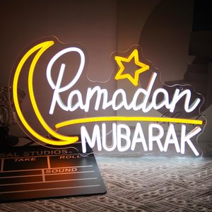 Insegna al Neon Ramadan Mubarak, Arte Murale Islamica, Segni Eid Mubarak, Luce LED a Forma di Luna e Stella, Insegna LED Neon Dimmerabile per Ramadan, <span class=keywords><strong>Bismillah</strong></span> - Product Image 3