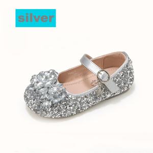 Sepatu datar anak perempuan putri kristal perak lembut mengkilap hiasan pita bayi perempuan datar balet kulit pesona sepatu putri anak - Product Image 5