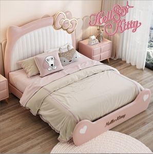 Juegos de muebles de cuero con diseño de cama Hello Kitty modernos y elegantes, almacenamiento para niños, tapicería de madera blanda de varios tamaños para el hogar y el Hotel - Product Image 2
