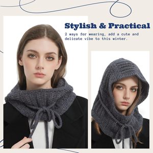 Pasamontañas <span class=keywords><strong>de</strong></span> Moda 100% Lana Merino para Mujer, Bufanda con Capucha Suave y Cálida, Gorro Tejido, Circunferencia <span class=keywords><strong>de</strong></span> Cabeza 48-50cm - Product Image 5