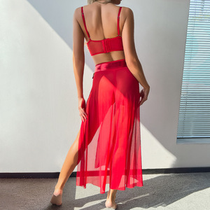Sexy Uniforme Vestir Moda Bola Fiesta Malla <span class=keywords><strong>Top</strong></span> Cintura Alta Split Perspectiva Media Falda Conjunto Sexy para Mujeres - Product Image 6
