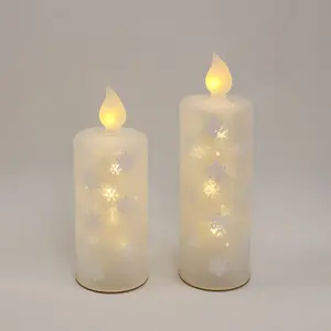 Snowflakes Prints Electronic Simulation Candle High Quality Safety Christmas Home Safety Decoration Without Fire Glass Material