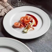 Assiette plate émaillée en porcelaine écologique à motif lignes, 10 pouces, jetable, blanc pur, pour usage domestique et hôtelier, cuisine occidentale et desserts