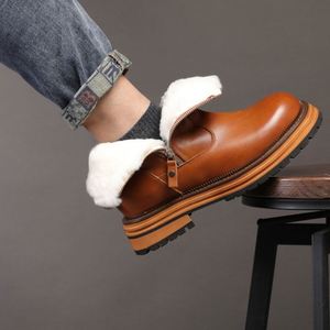 Autumn and Winter Snow <b>Boots</b> Genuine Leather Men's <b>Boots</b> Stylish Wool Outdoor Thick-Soled Non Slip <b>Boots</b> - Product Image 2