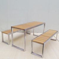 Ensemble de mobilier de jardin en acier inoxydable pour hôtels, complexes hôteliers, espaces publics, boutiques et cafés : table à manger, banc de parc, chaise longue
