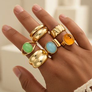 Anillo <span class=keywords><strong>de</strong></span> Textura Martillada con Piedras <span class=keywords><strong>Preciosas</strong></span> en Capas Estilo <span class=keywords><strong>Instagram</strong></span> y Perlas <span class=keywords><strong>de</strong></span> Formas Inusuales, Joyería Moderna para Mujer para Uso Diario - Product Image 2