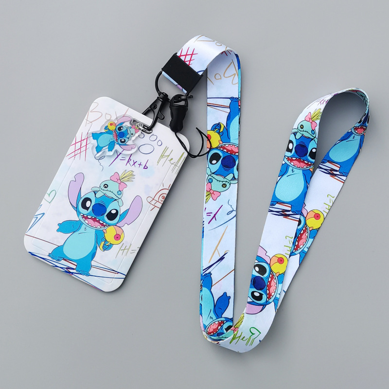 Newest Anti-Lost Lovely Cartoon Stitch Card Holder Lanyards Custom Student Worker ID Name Badge Credit Card Case Cover Lanyard Image 2