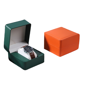 Vente flash - Boîte à montre carrée de haute qualité, écologique, en cuir PU vert, à clapet, pour une seule montre, résistante aux chocs, en velours - Product Image 1