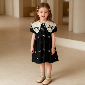 Abito da <span class=keywords><strong>bambina</strong></span> per l'estate, abito rosso ricamato, colletto Peter Pan, manica a sbuffo, in cotone, grazioso abito da principessa, <span class=keywords><strong>vestiti</strong></span> per bambini, 1-6 anni - Product Image 1