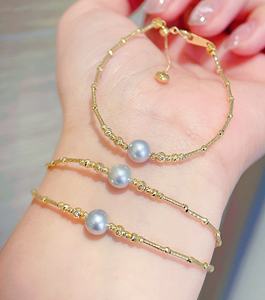 Offre Spéciale fin 18k or Akoya gris perle 7-8mm <span class=keywords><strong>Madama</strong></span> eau de mer perle Bracelet bijoux pour femmes - Product Image 1