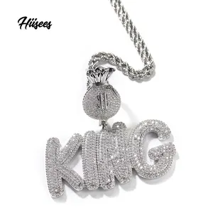 2023 Nieuwe Aaa Cz King Hanger Ketting Iced Out Bling Zilver Kleur Zirkonia Us Dollar Gesp Charme Vrouwen Mannen Hiphop Sieraden