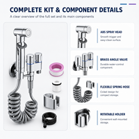 Ensemble de pulvérisateur de bidet haute pression avec pulvérisateur manuel en laiton SUS304, vanne un entrée deux sorties et tuyau G1/2 pour toilettes