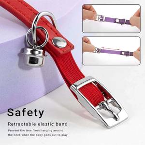 Kalung Kucing Bahan PU Lintas Negara yang Dapat Disesuaikan dengan Lonceng untuk Jalan-jalan Kucing dan Anak Kucing - Product Image 3