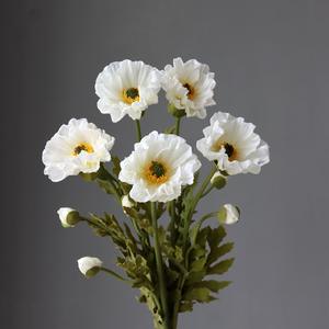 Tiges d'anémones artificielles blanches K39 en PU, aspect réaliste, fausses fleurs avec centre pour bouquets de mariage - Product Image 1