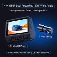 4K Ultra HD Mini Çift Lensli Geniş Açılı Araç Kamerası Dahili GPS WiFi 3 inç IPS Ekran Gece Görüşü Döngü Kayıt 1 Yıl Garanti