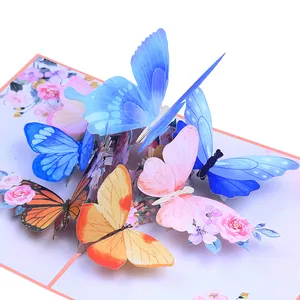 New Arrival Paper Flower Basket Butterfly Pop Up 3D Birthday Greeting Card For Mother's Day Valentine's Day With Envelope