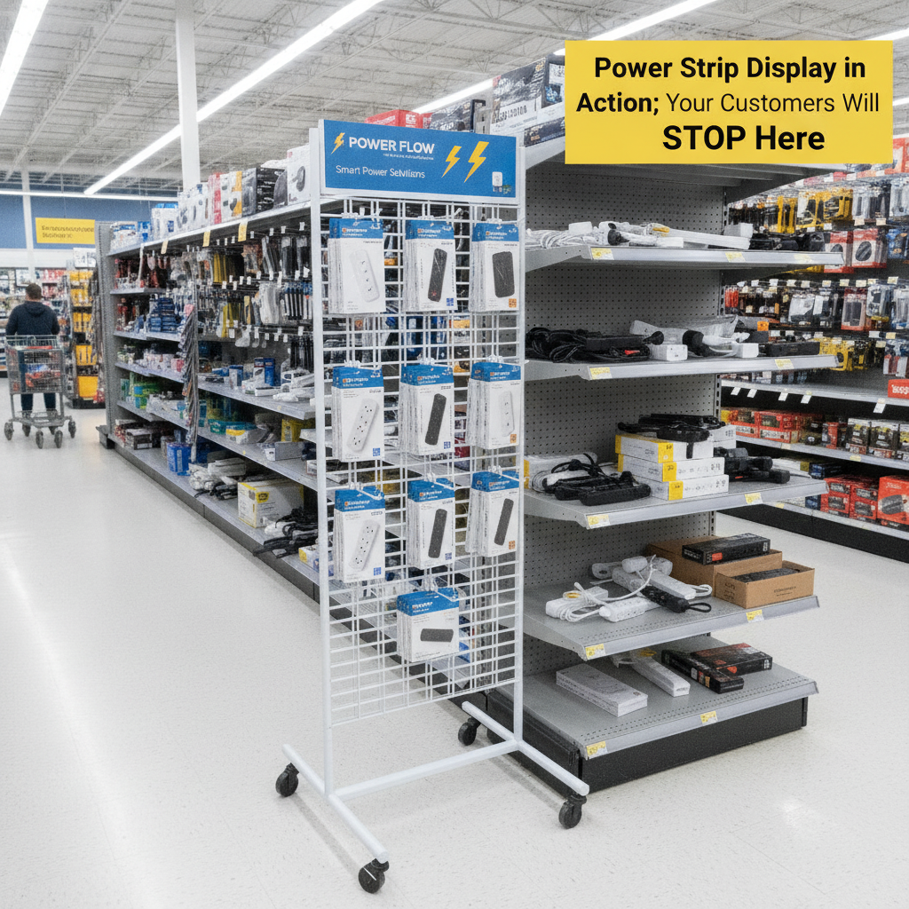 Custom Metal Grid Display Stand Tool Storage Power Strip Rack Organizer With Wheels for Retail — view 2
